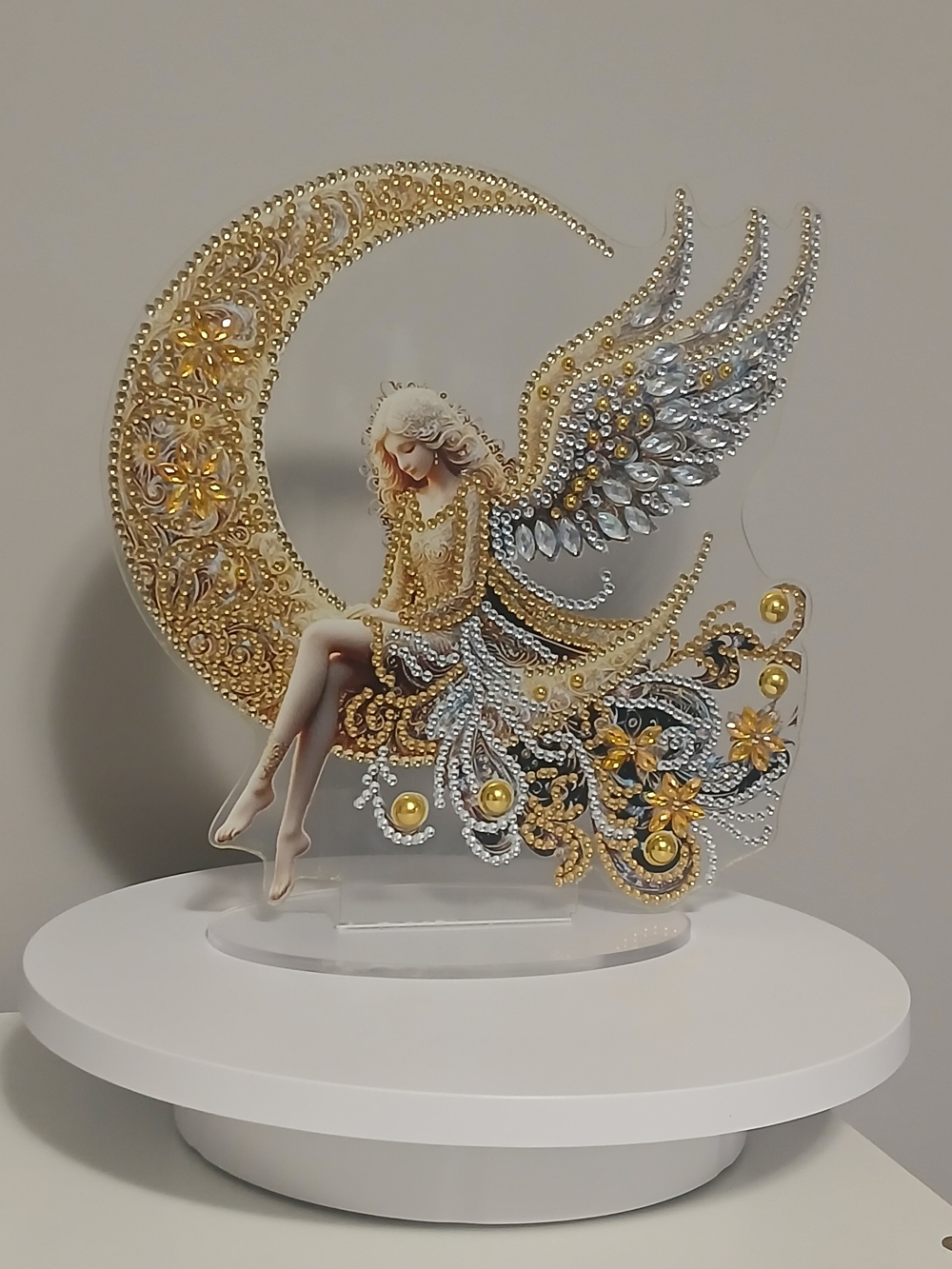 Gold and Silver Angel on Moon Decorative Accent